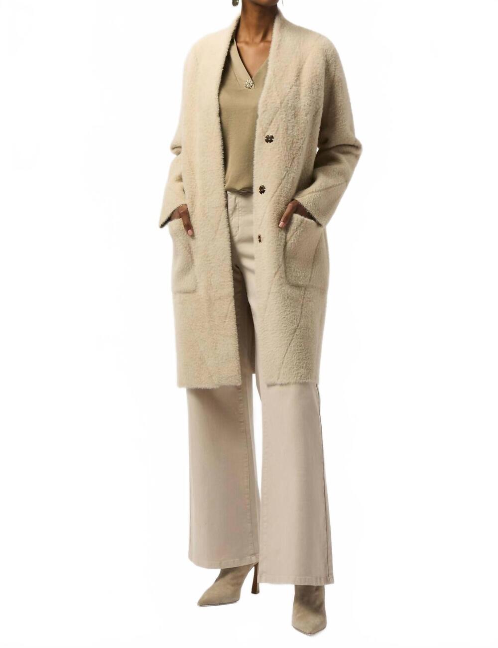 NEW JOSEPH RIBKOFF feather yarn sweater knit coat in almond